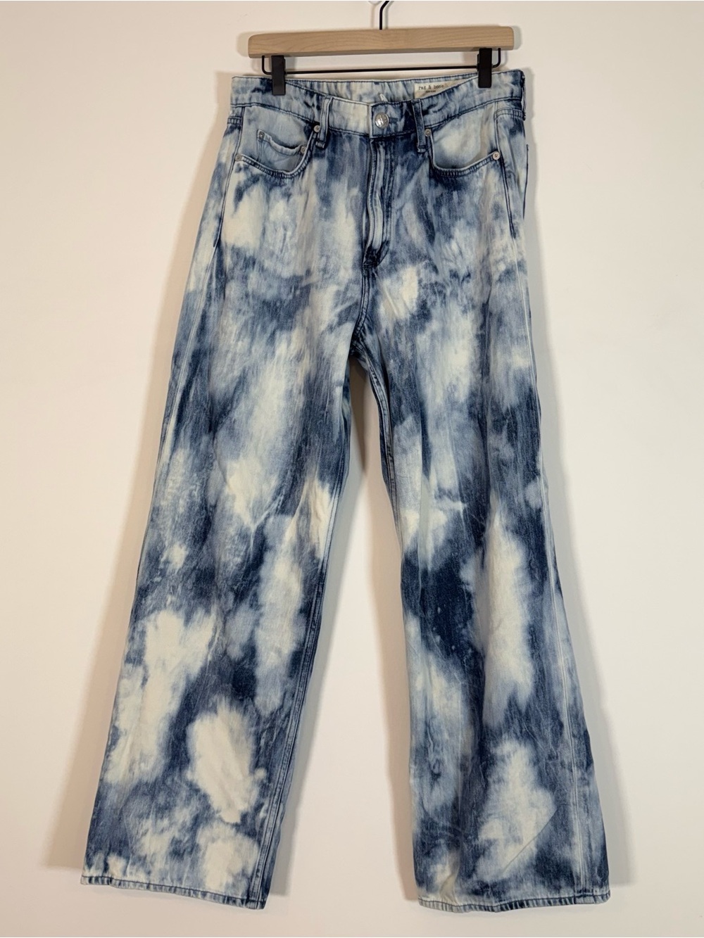 rag & bone Blue and White Tie-Dye Logan Mid-rise Wide Leg Jeans